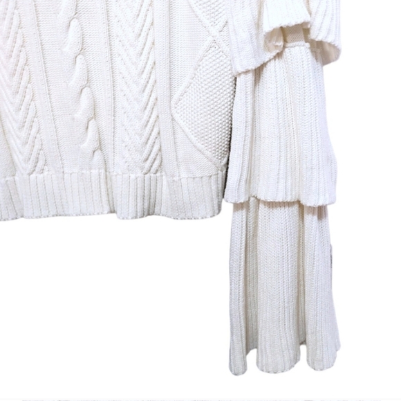 Endless Rose White Cable Knit Tiered Bell-Sleeve Sweater Women's Size Small S - Picture 9 of 12